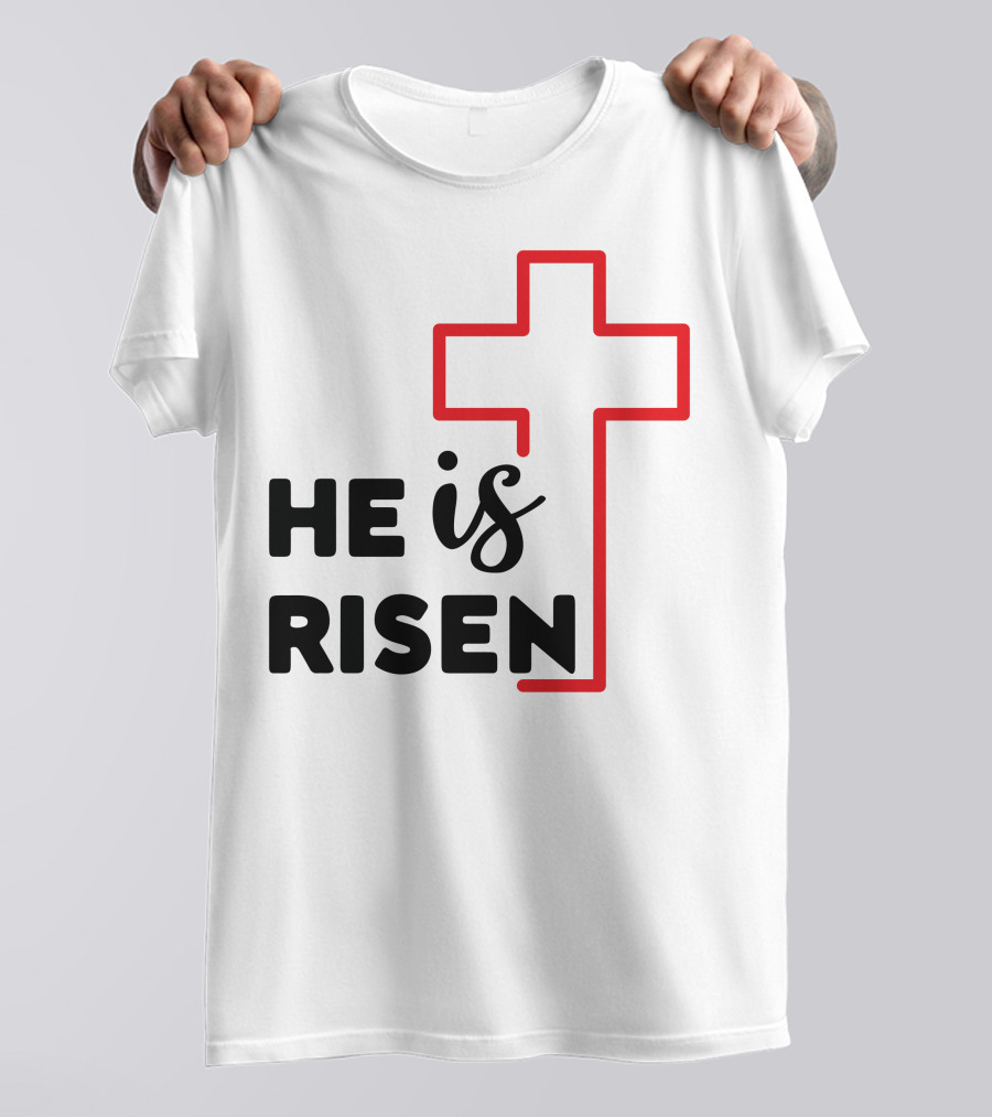 HE IS RISEN Cross Outline T-Shirt