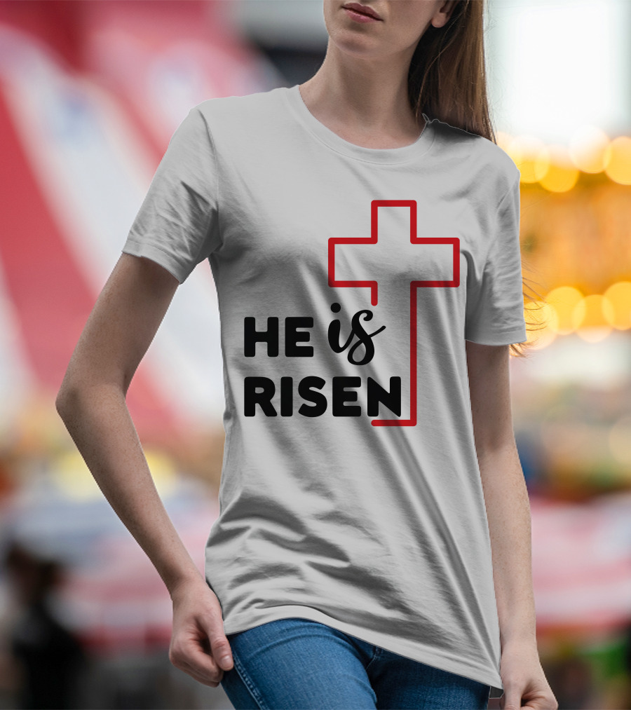 HE IS RISEN Cross Outline T-Shirt