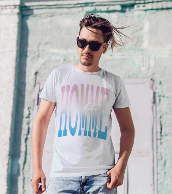 Homme Femme Pink Blue Gradient Text T-Shirt