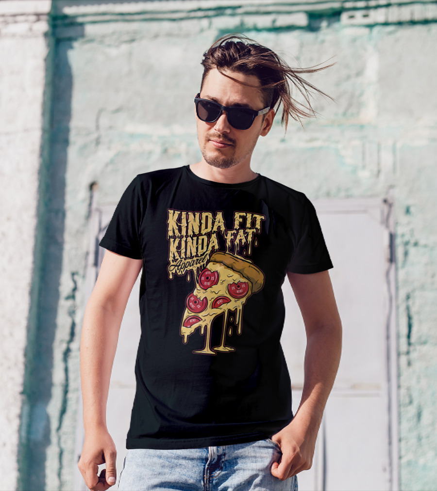 Kinda Fit Kinda Fat Apparel Melting Pizza Slice With Pepperoni Weights T-Shirt
