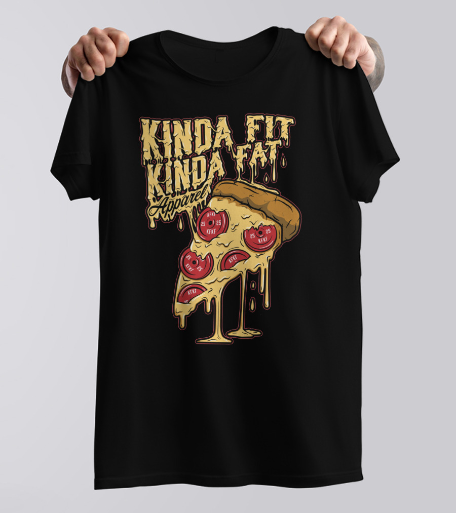 Kinda Fit Kinda Fat Apparel Melting Pizza Slice With Pepperoni Weights T-Shirt