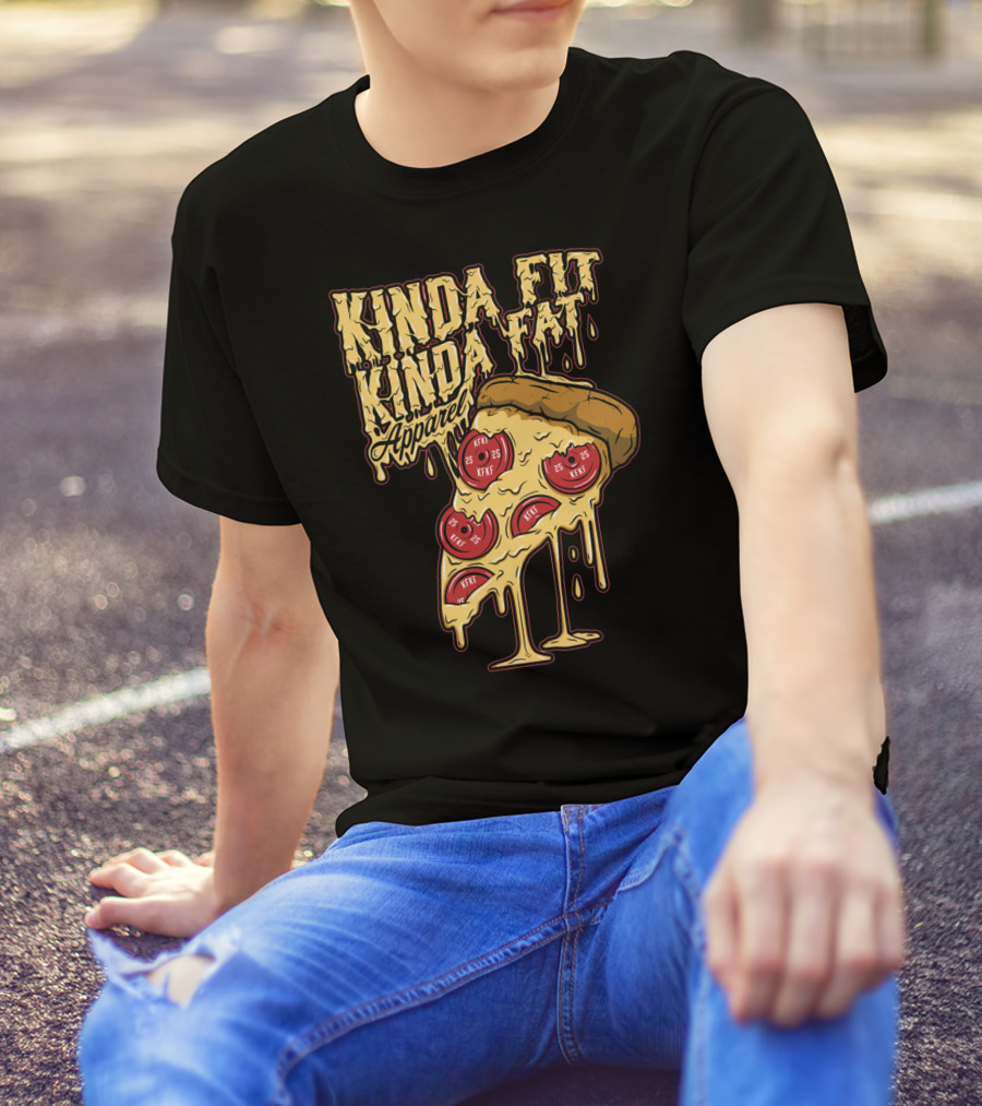 Kinda Fit Kinda Fat Apparel Melting Pizza Slice With Pepperoni Weights T-Shirt