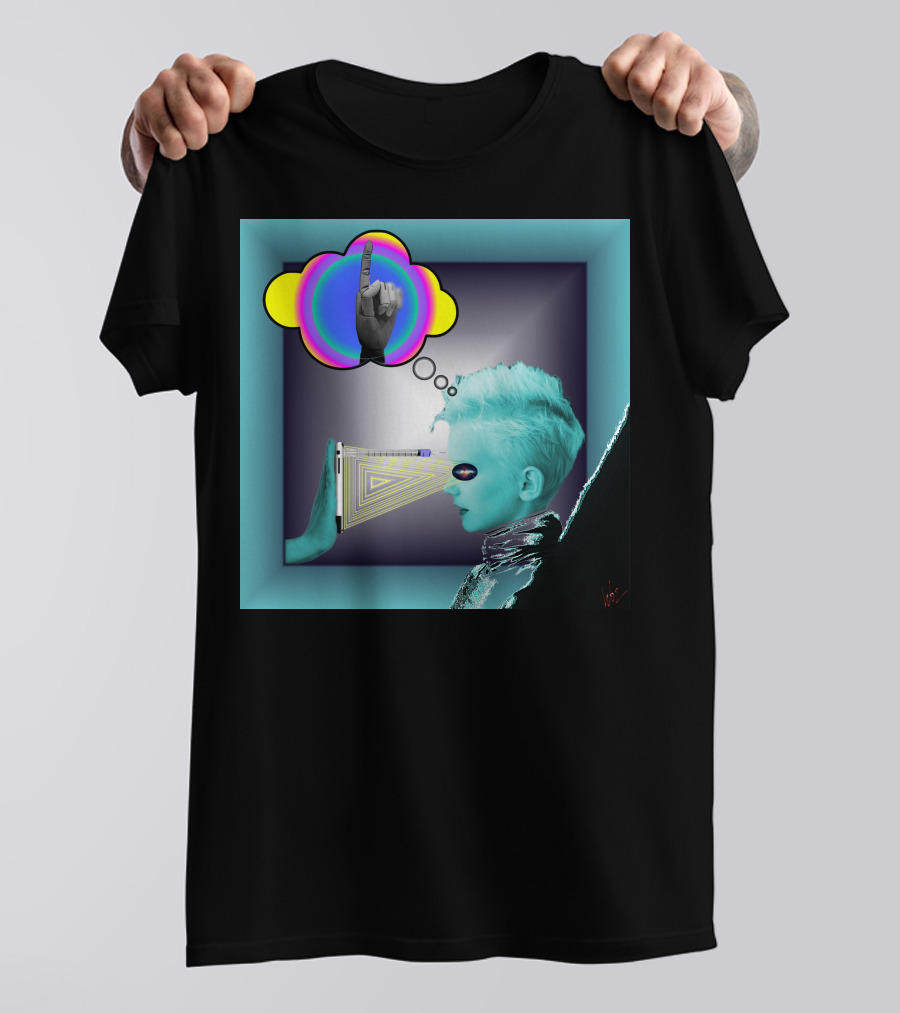 Push In Neon Finger Vision Cube T-Shirt