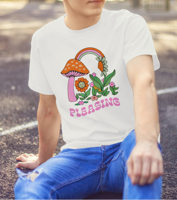 Pleasing Rainbow Mushroom And Floral T-Shirt