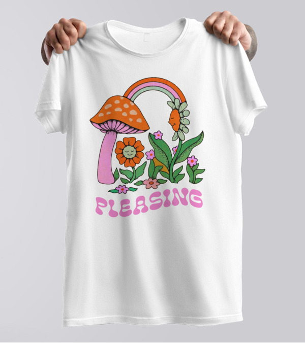 Pleasing Mushroom Flower Rainbow Happy Garden T-Shirt