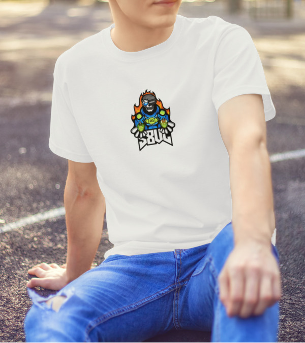S8UL Gamer Mascot With VR Headset And Fiery Background T-Shirt