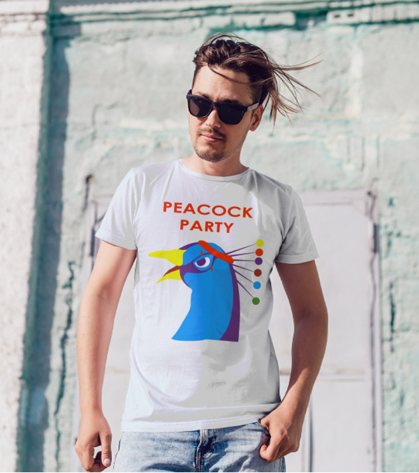 Peacock Party Auburn Blue Bird Colorful Head T-Shirt