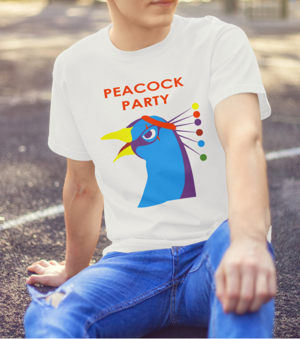 Peacock Party Auburn Blue Bird Colorful Head T-Shirt