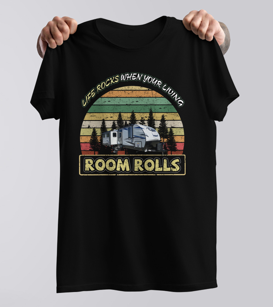 Cherokee Alpha Wolf 26RL Life Rocks When Your Living Room Rolls Vintage Camper Scene T-Shirt