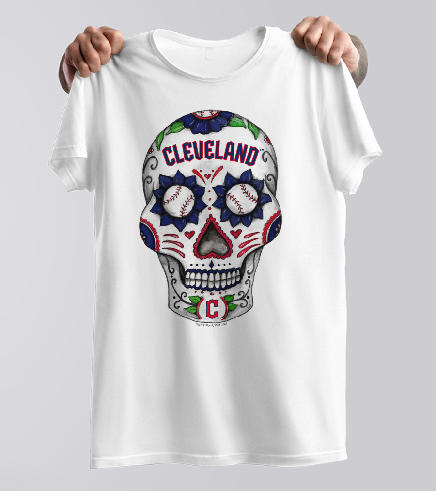 Cleveland Indians Tiny Turnip Toddler Sugar Skull Baseball T-Shirt