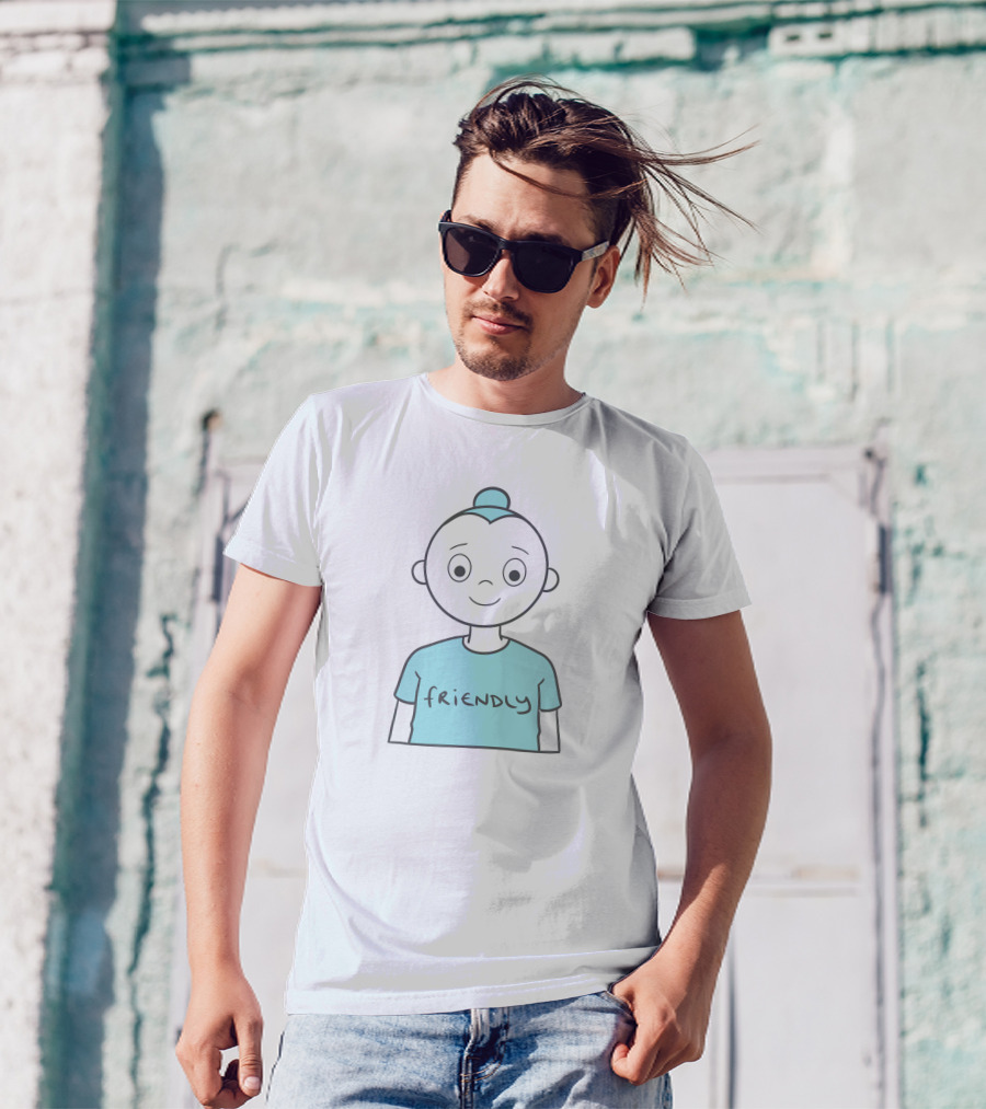 Friendly Cartoon Character With Blue T-Shirt