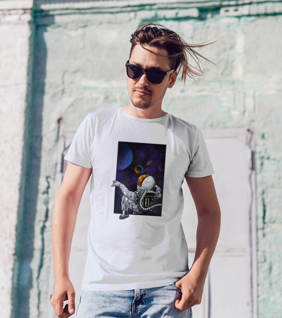 Khimyra Space Dimension Astronaut Planets Background T-Shirt