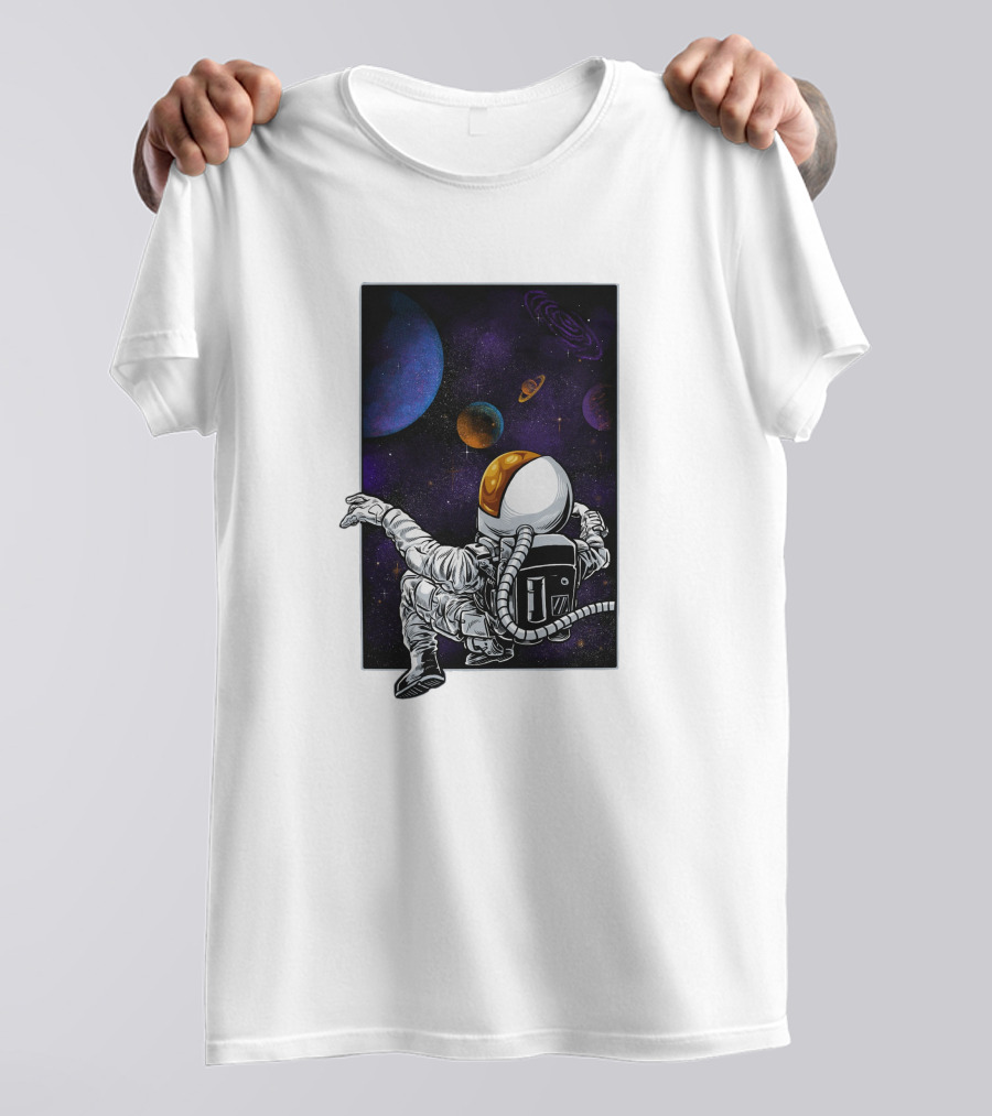 Khimyra Space Dimension Astronaut Planets Background T-Shirt