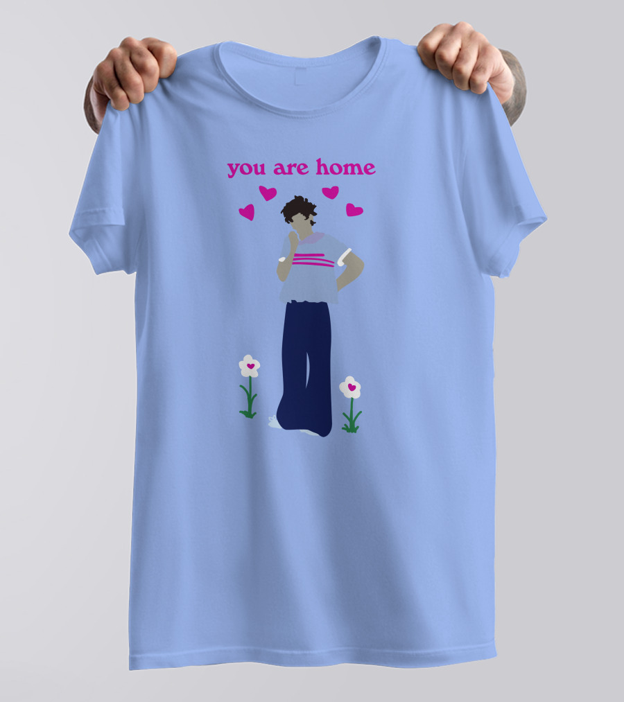 You Are Home Love Heart Flowers Blue T-Shirt