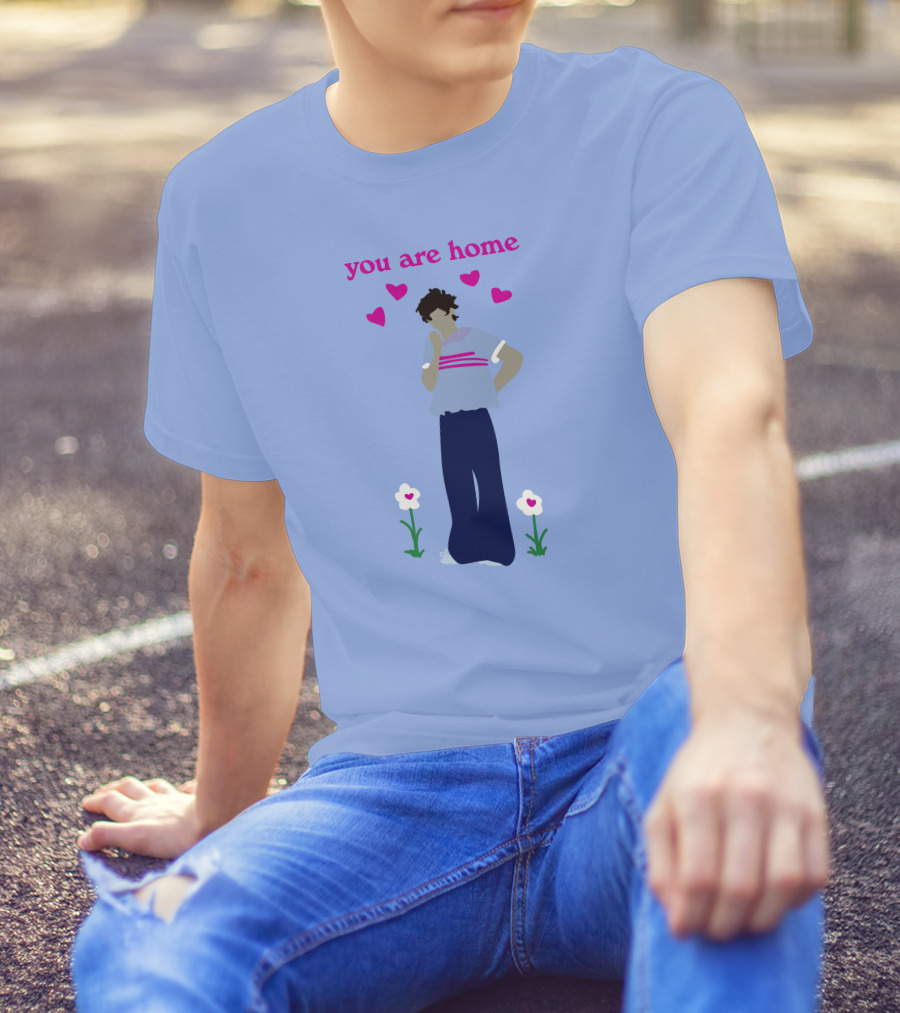 You Are Home Love Heart Flowers Blue T-Shirt