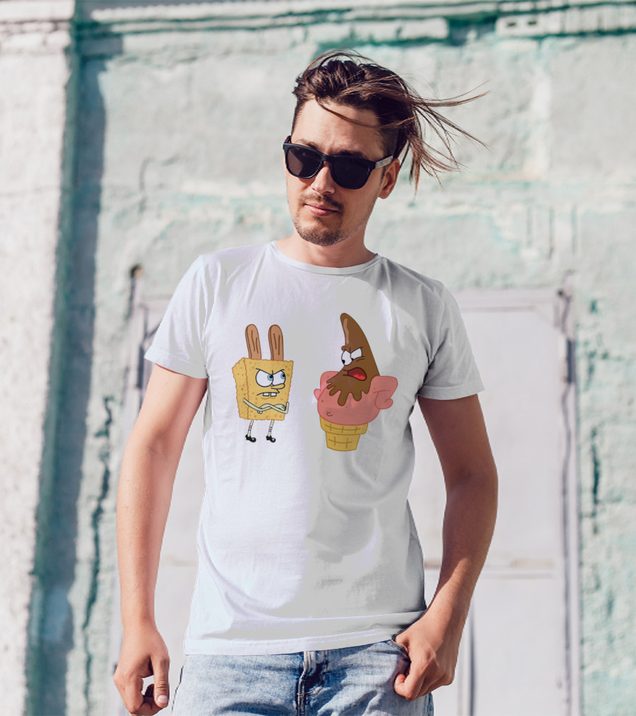Bob Esponja Y Patricio Helado Enfrentamiento Láminas Artísticas T-Shirt