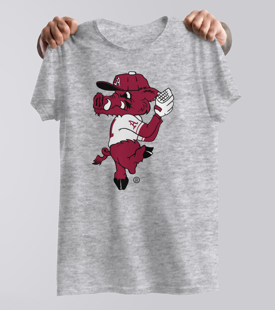 Razorbacks Pitching Ribby Baseball Cartoon Character T-Shirt