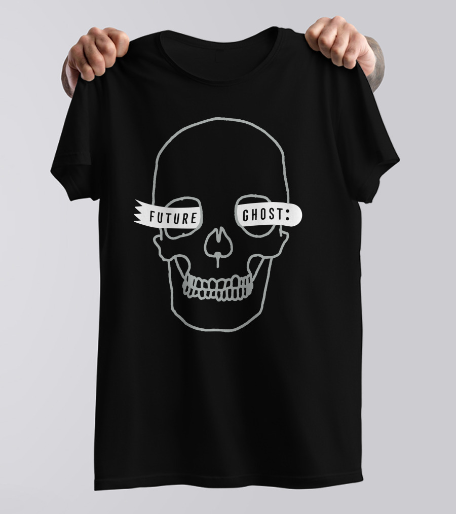 Future Ghost Skull Illustration With Banner Text T-Shirt