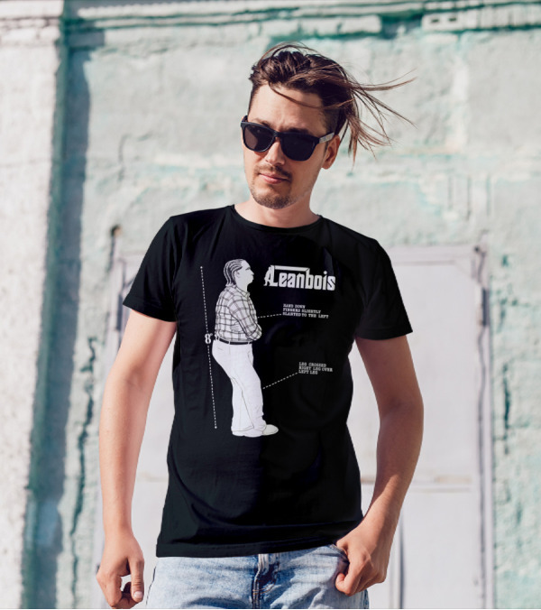 Leanbois Hand Down Fingers Slanted To The Left With Leg Crossed Right Over Left T-Shirt