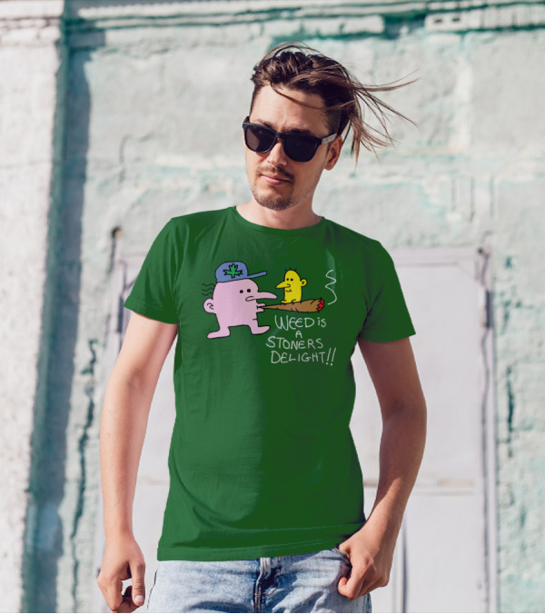 Weed Is A Stoners Delight Cartoon Characters Smoking Joint T-Shirt