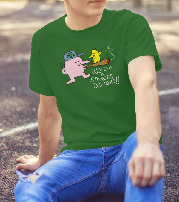 Weed Is A Stoners Delight Cartoon Characters Smoking Joint T-Shirt