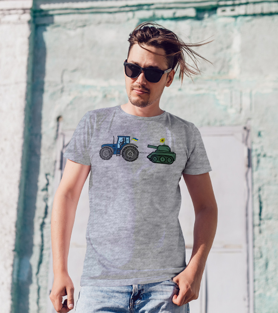 Ukrainian Tractor Pulls Russian Tank With Sunflower T-Shirt