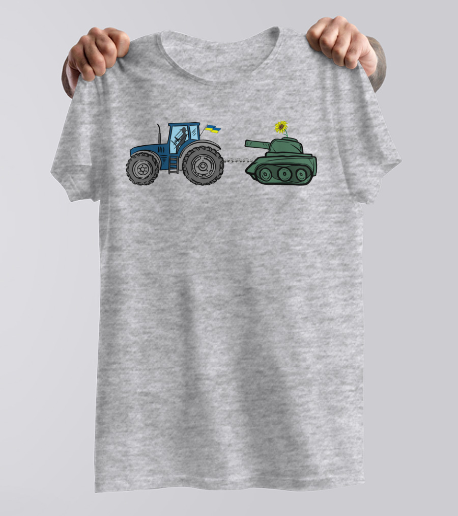 Ukrainian Tractor Pulls Russian Tank With Sunflower T-Shirt
