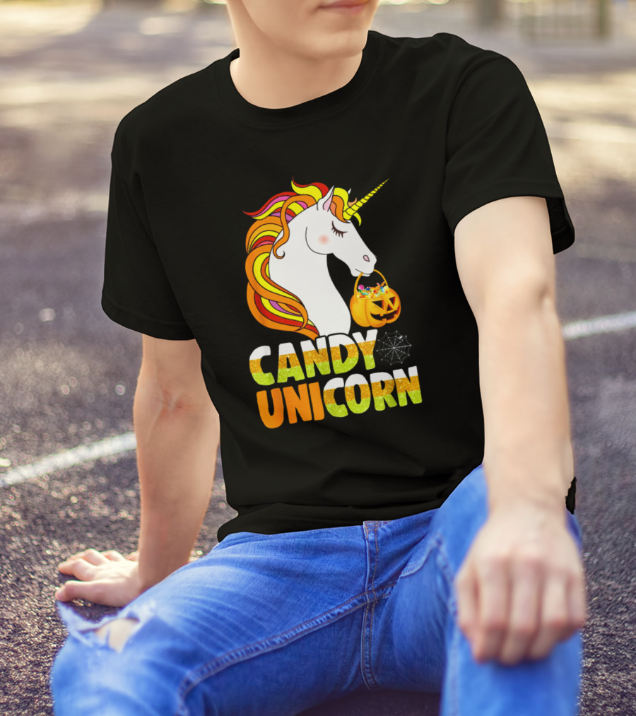Candy Corn Unicorn Halloween Pumpkin Treats Girls T-Shirt