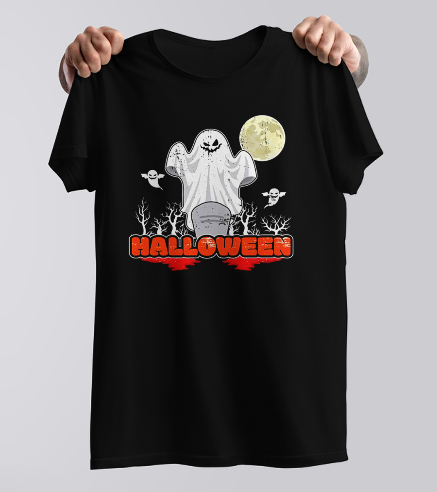 Halloween Ghostly Spirits With Haunted Moonlit Trees T-Shirt