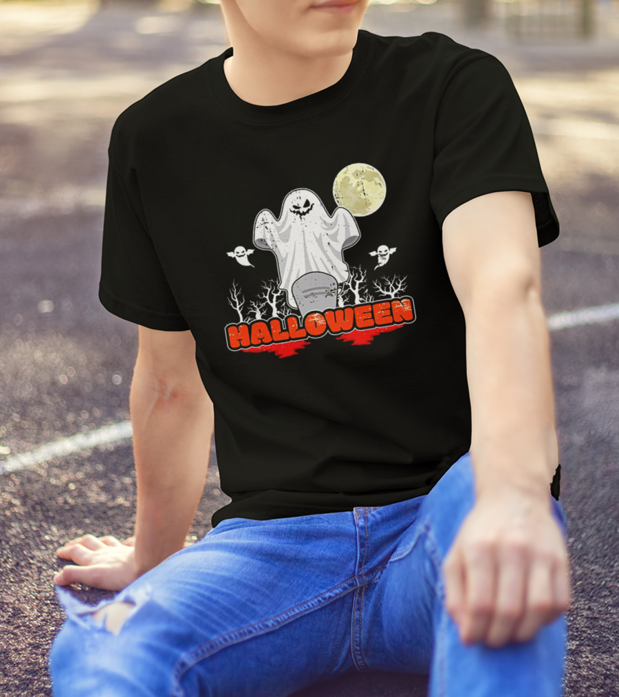 Halloween Ghostly Spirits With Haunted Moonlit Trees T-Shirt