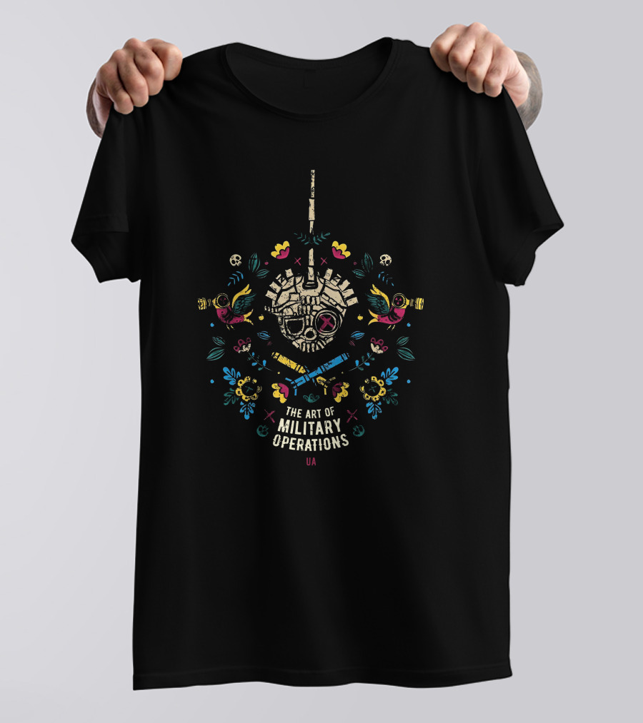 The Art Of Military Operations Ua Skull And Floral T-Shirt