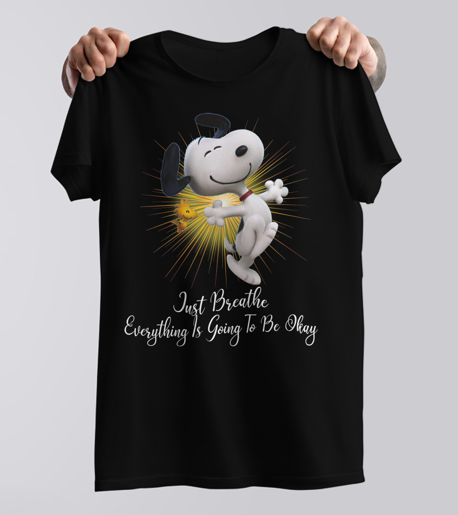 Snoopy Just Breathe Everything Is Going To Be Okay Woodstocks Sunburst T-Shirt