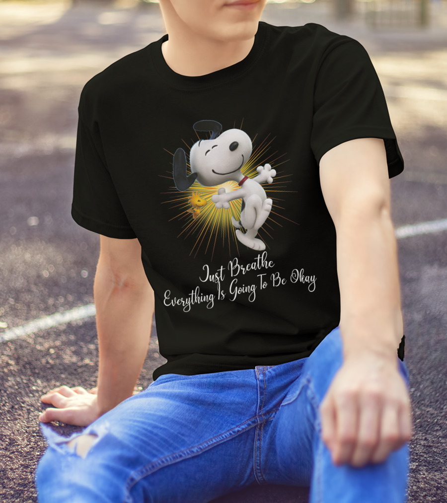 Snoopy Just Breathe Everything Is Going To Be Okay Woodstocks Sunburst T-Shirt