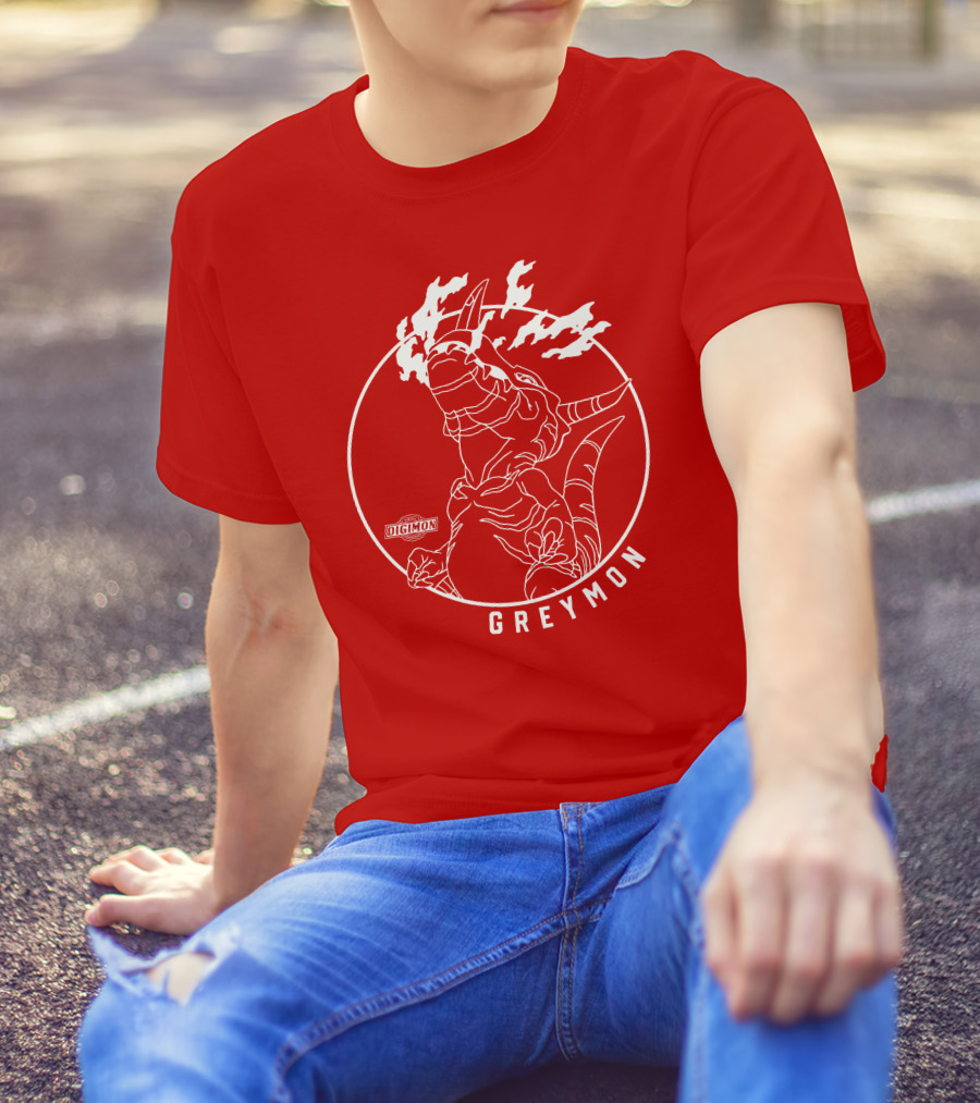 Digimon Greymon White Outline Red Circle T-Shirt