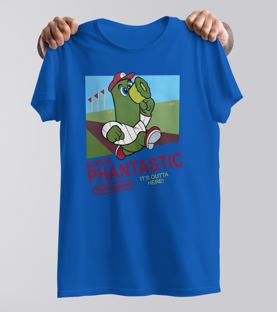 Southfellini Merch Super Phantastic Philadelphia It's Outta Here Baseball Character T-Shirt
