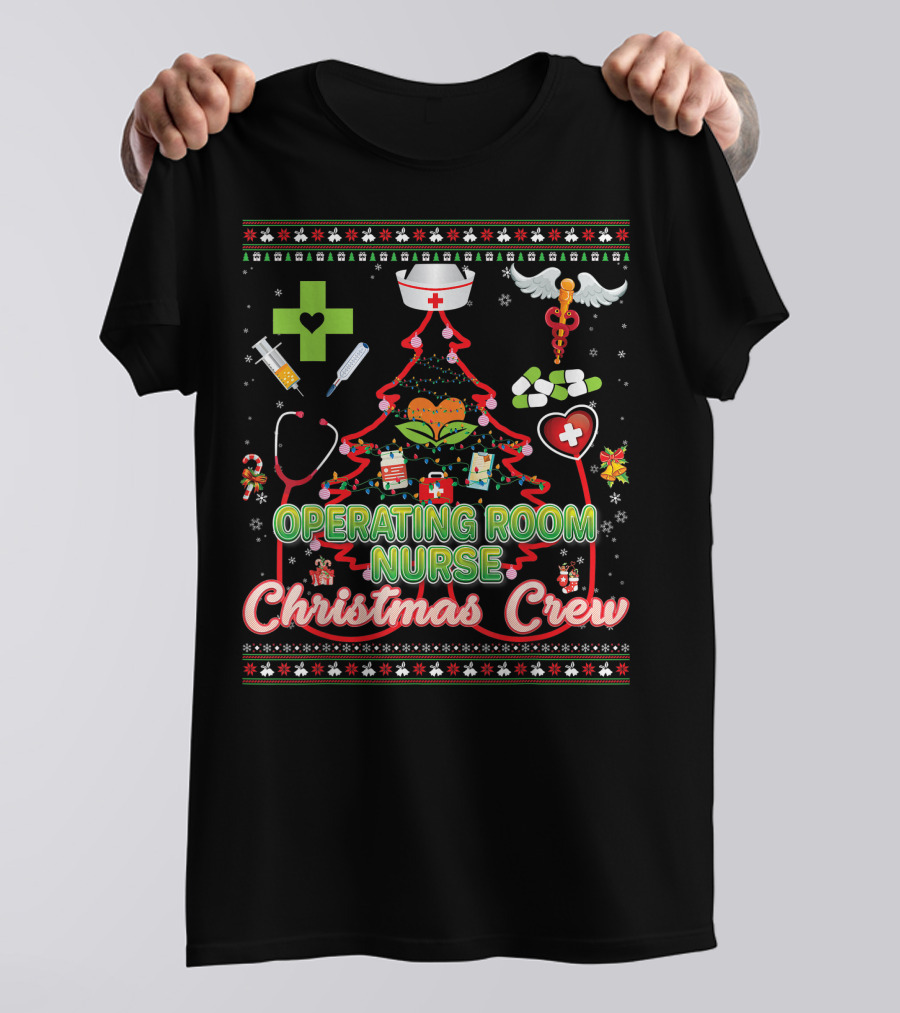 Operating Room Nurse Christmas Crew Tree Stethoscope Holiday Symbols T-Shirt