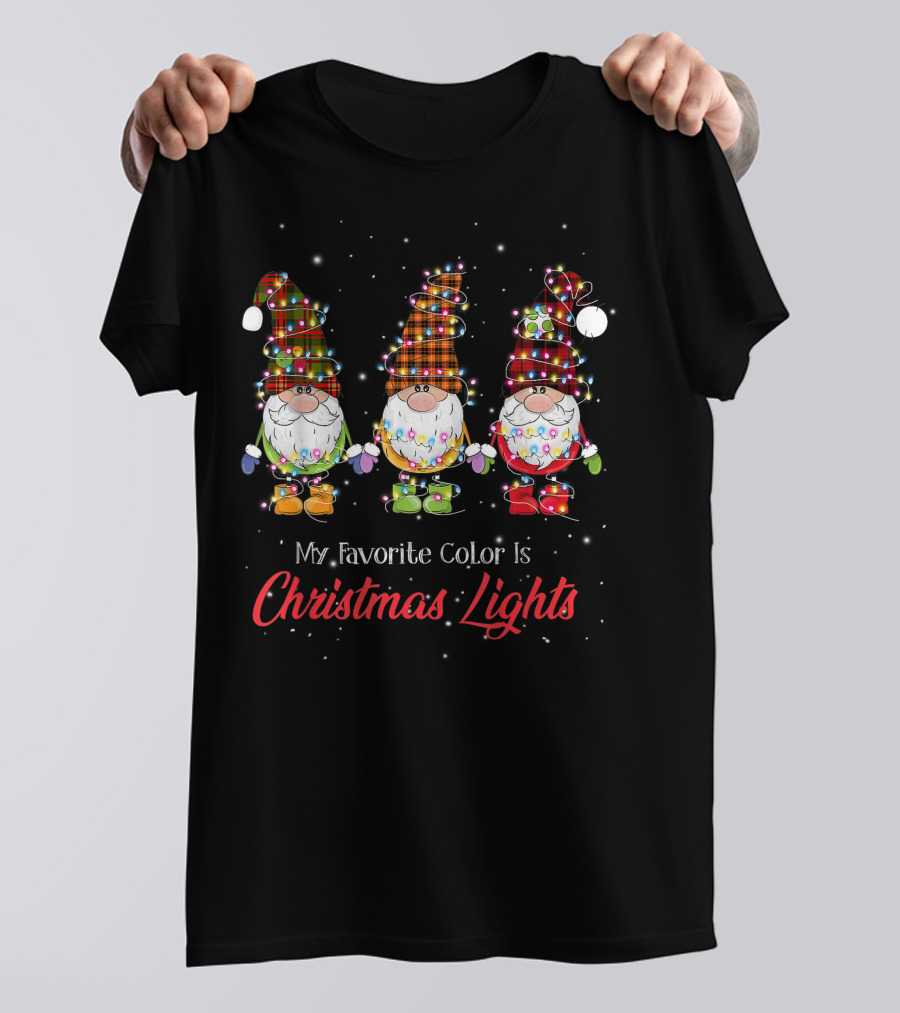My Favorite Color Is Christmas Lights Gnomies Gnome Buffalo Plaid Trio T-Shirt