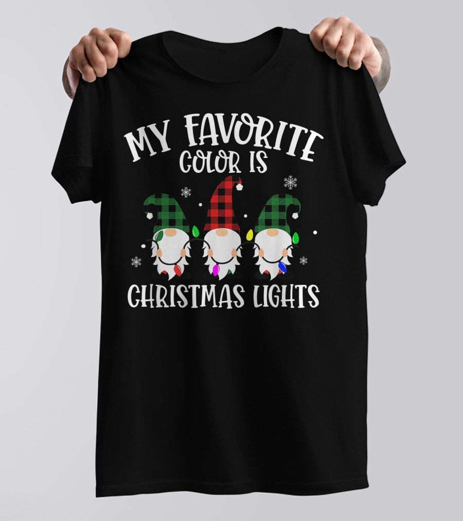 My Favorite Color Is Christmas Lights Gnome Buffalo Plaid T-Shirt