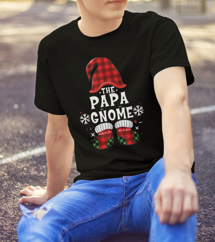 Papa Gnome Buffalo Plaid Christmas Family Matching T-Shirt