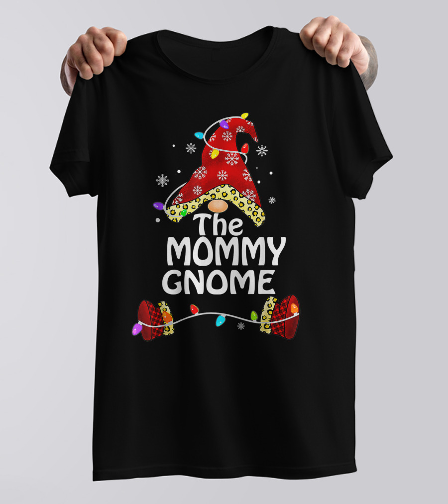 The Mommy Gnome Buffalo Plaid Leopard Print Christmas Lights T-Shirt