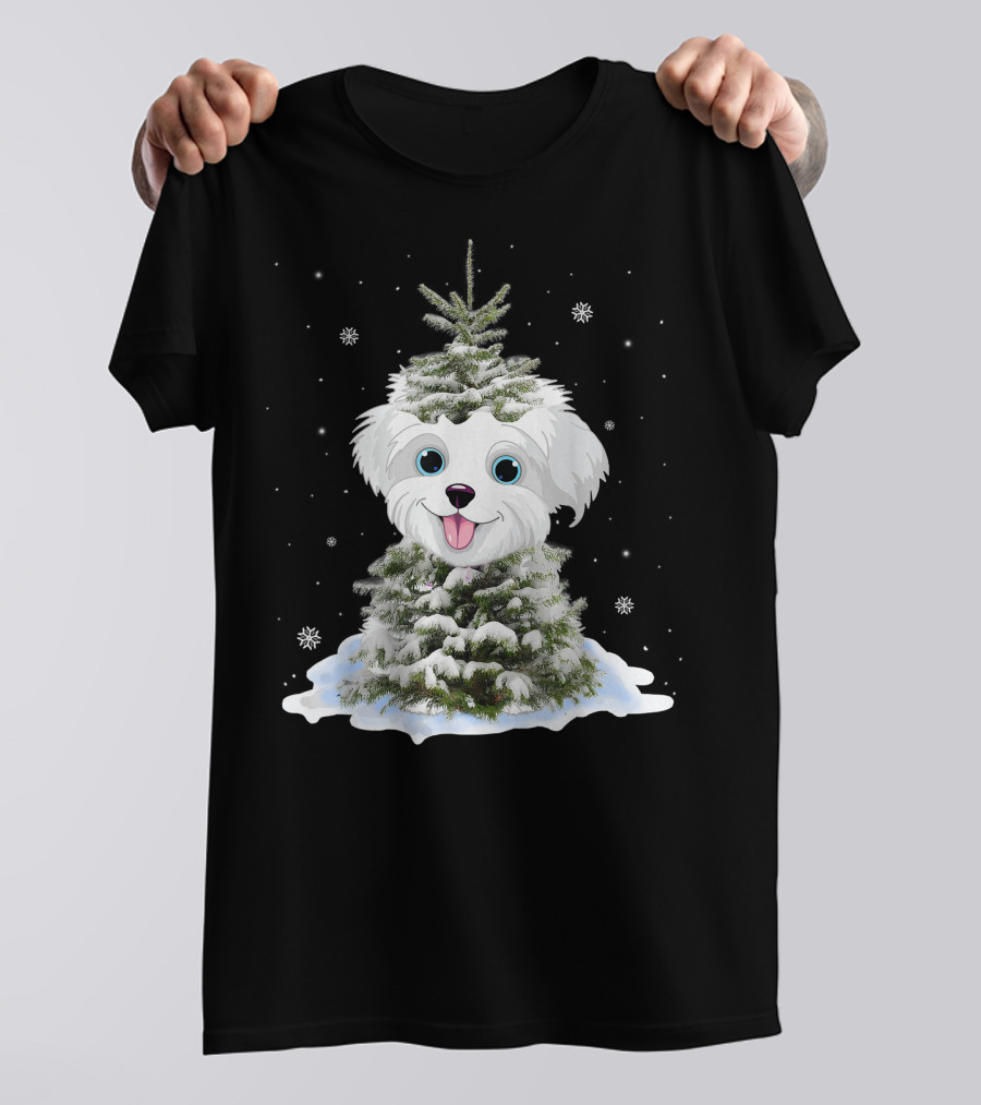 Maltipoo Christmas Tree Funny Snow Holiday Gifts T-Shirt