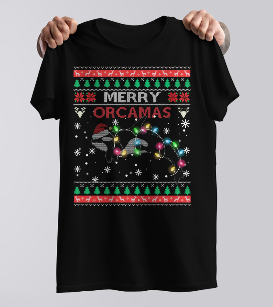 Merry Orcamas Santa Claus Killer Whale Ugly Xmas T-Shirt