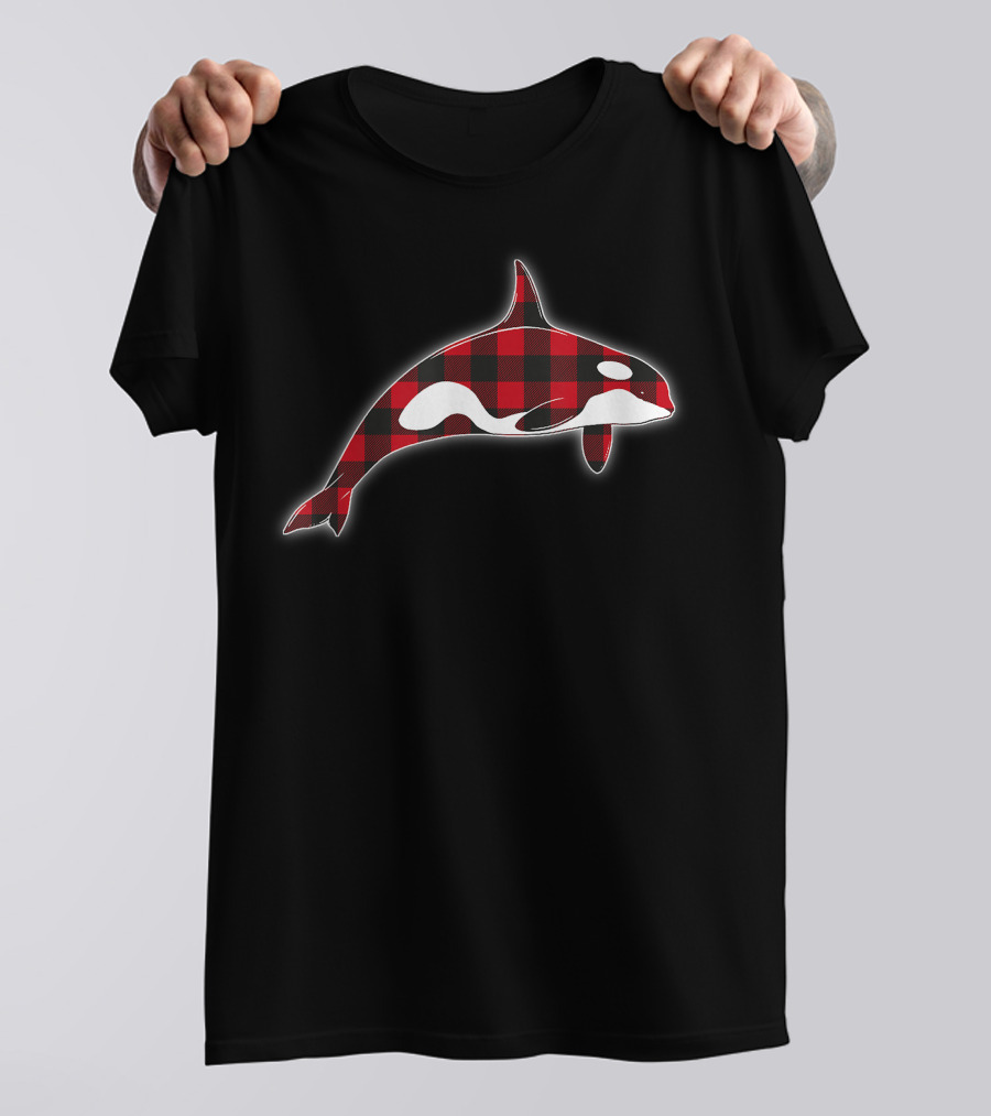 Red Plaid Orca Whales Lover Holiday Matching Family Christmas T-Shirt