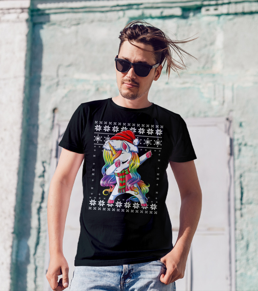 Unicorn Dabbing Santa Christmas T-Shirt