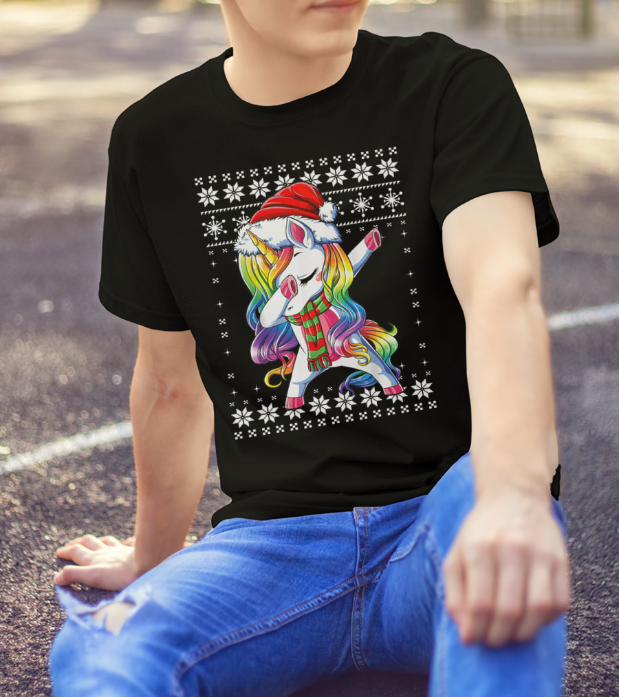 Unicorn Dabbing Santa Christmas T-Shirt