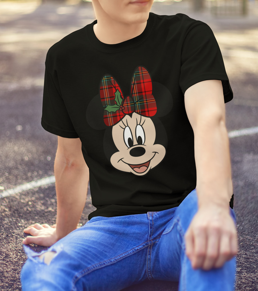 Minnie Mouse Red Plaid Bow With Holly Disney T-Shirt