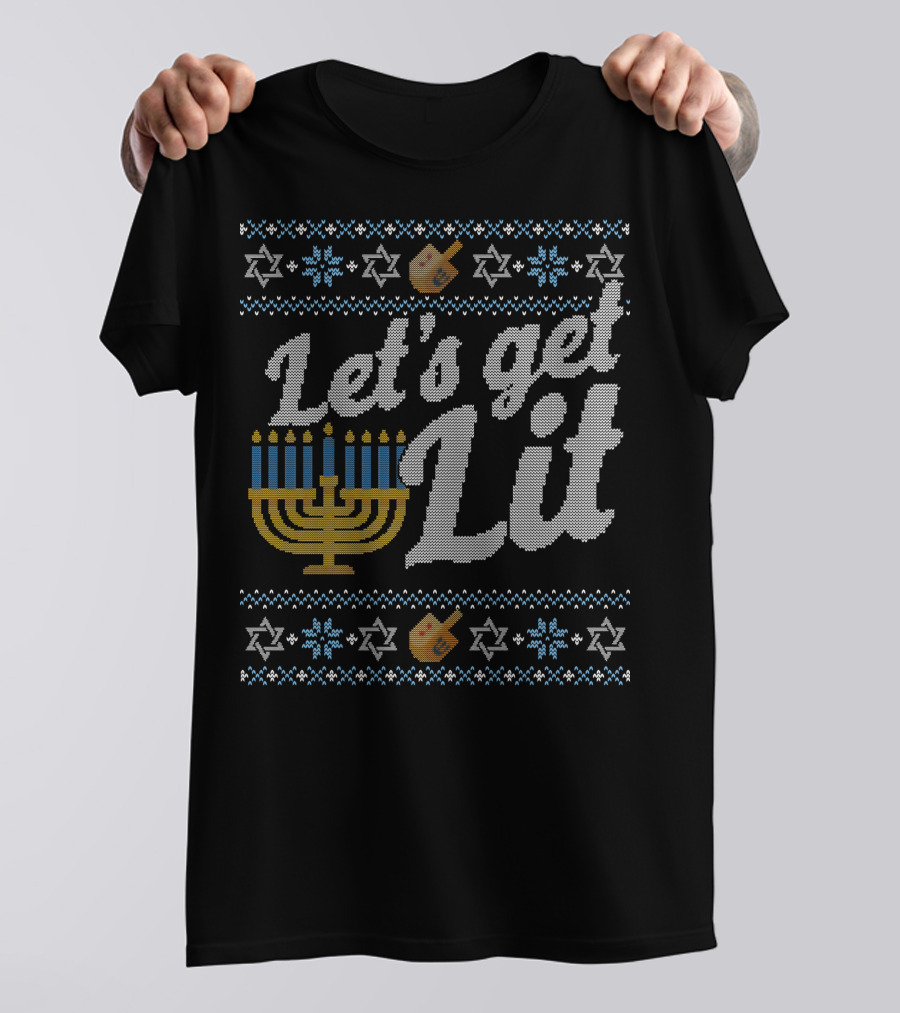 Let's Get Lit Menorah Hanukkah Dreidel Star Of David T-Shirt