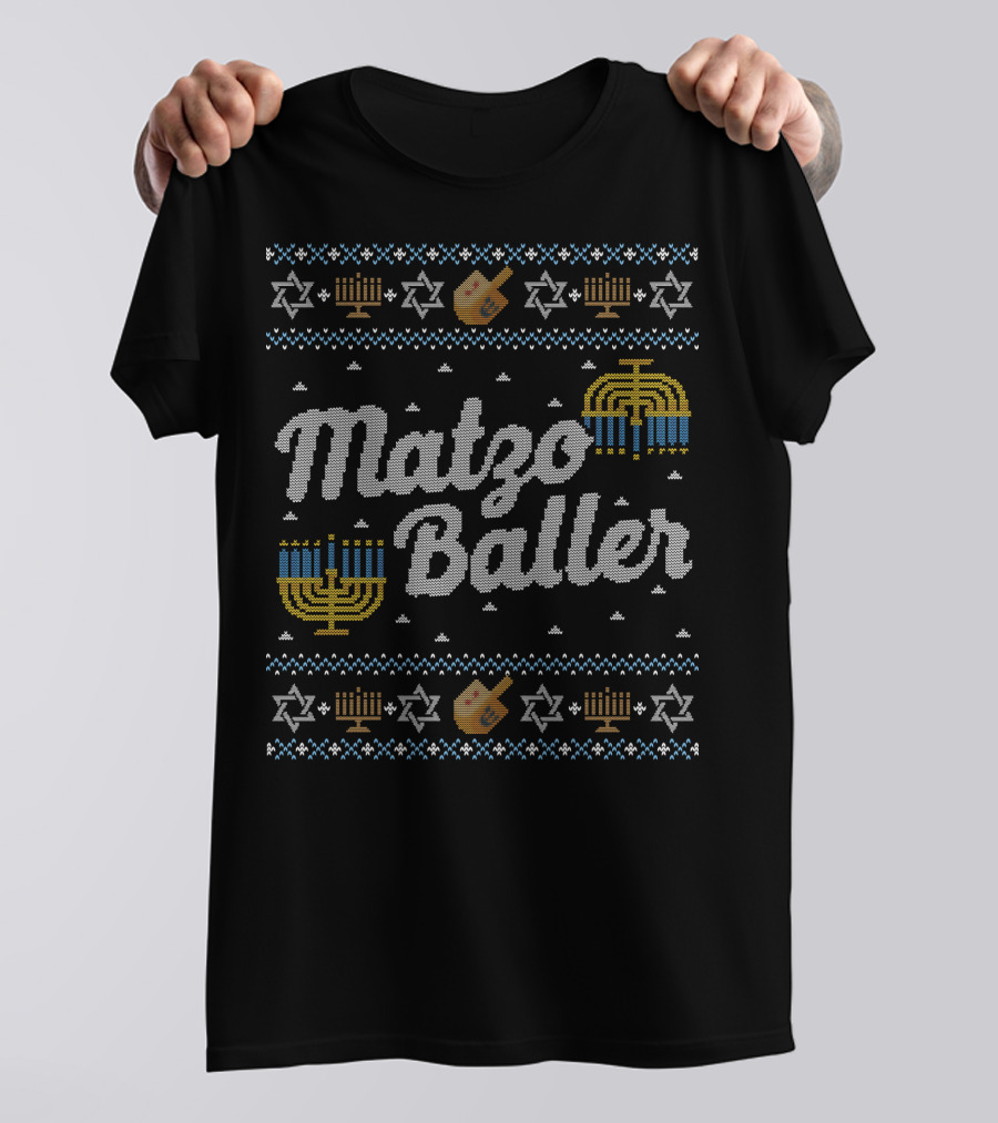 Matzo Baller Hanukkah Menorah Dreidel Stars T-Shirt
