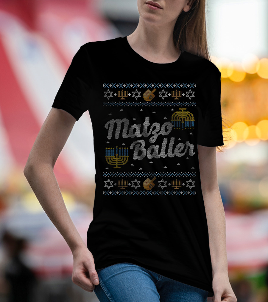 Matzo Baller Hanukkah Menorah Dreidel Stars T-Shirt