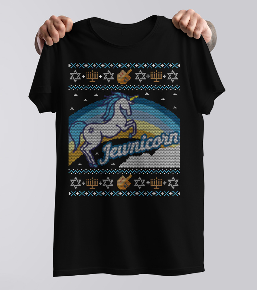 Jewnicorn Hanukkah Festive Unicorn With Menorah And Dreidel T-Shirt